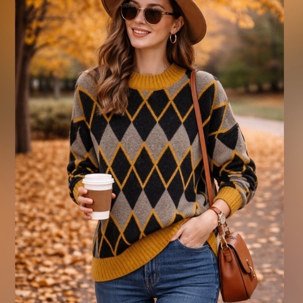 Lineamaglia Argyle Italian made alpaca blend crewneck Sweater 25160